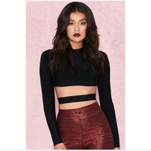HOUSE OF CB Talkia Black Bandage Crop Top With Waistband